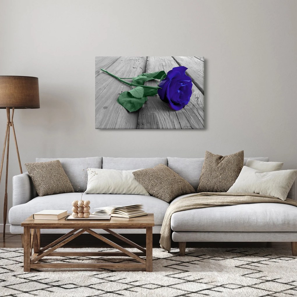 Kép - Kék rózsa zöld szárral (90x60 cm)