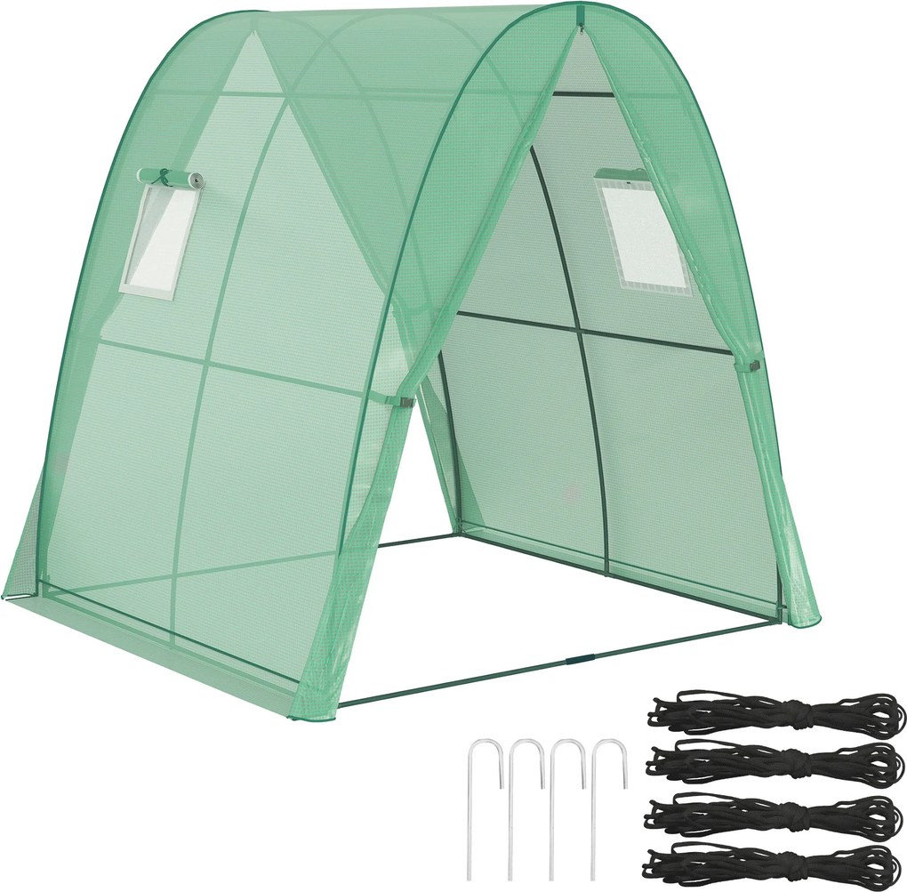 Outsunny Üvegház Roll-Up Ajtóval, 2 Ablakkal, Téli Ellenálló Acél Keretű Üvegház Erkélyre, Kertbe, Paradicsom Ház 180 x 180 x 200 cm, Paradicsom Üvegh