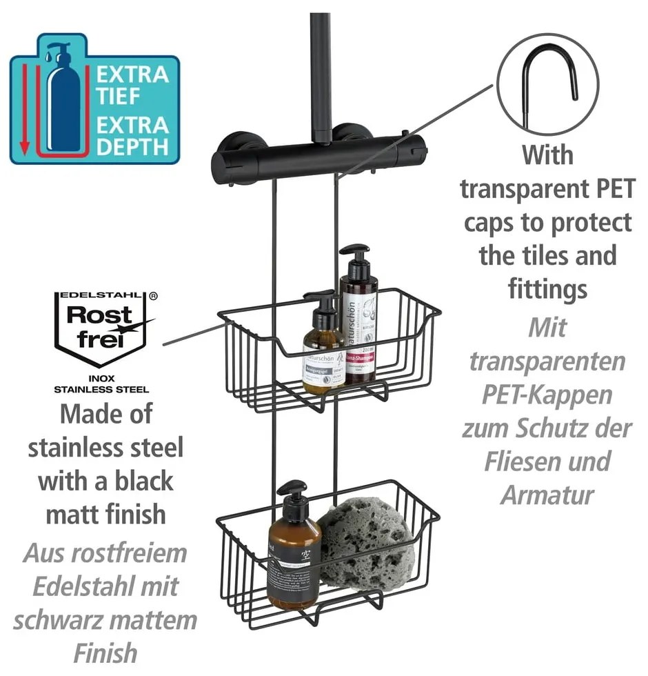Fekete függő rozsdamentes acél fürdőszobai polc Milo – Wenko