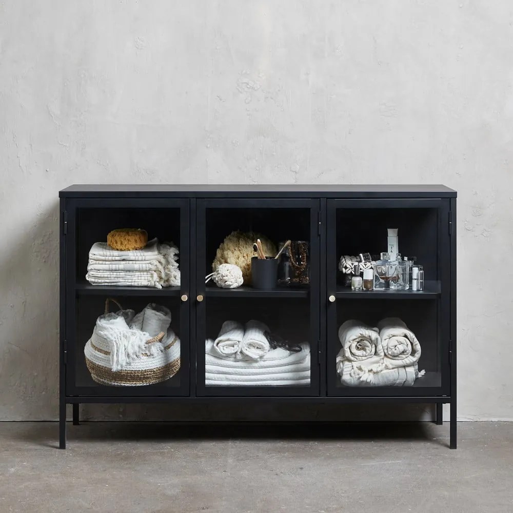 Fekete fém tálalószekrény 132x85 cm Carmel – Unique Furniture