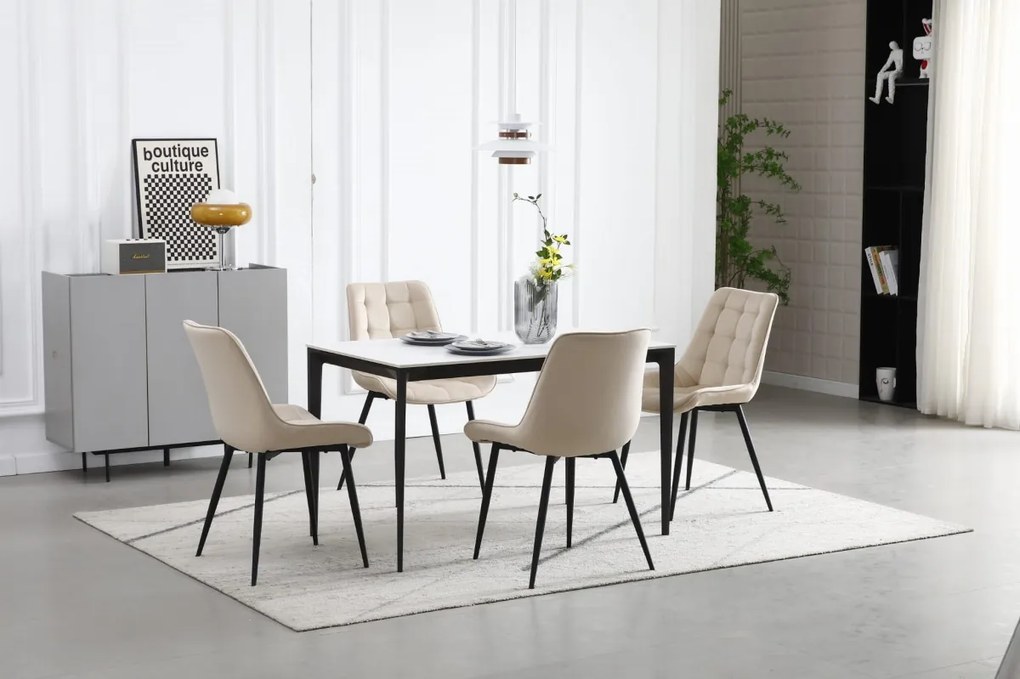 AKCIÓ Bézs bársony szék BERA fekete lábakkal II. osztály