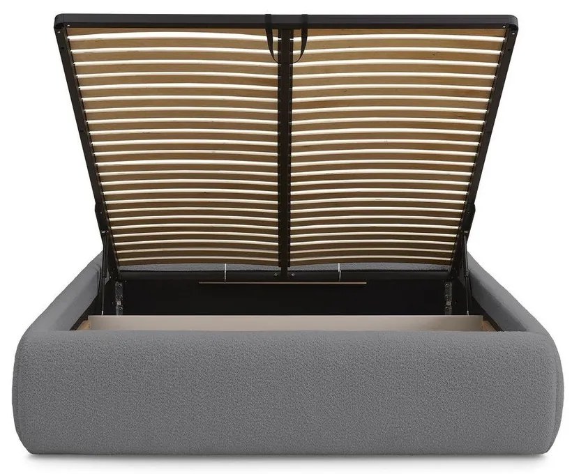 Sötétszürke kárpitozott ágyneműtartós-ágytámla nélkül franciaágy ágyráccsal 180x200 cm Inera – Bobochic Paris
