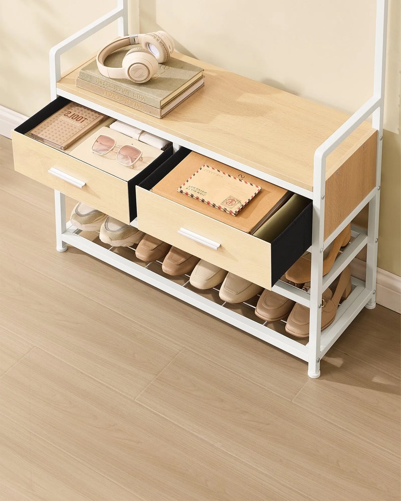 Kabátállvány cipőpaddal, 2 fiók, 10 akasztó, matt arany tölgy