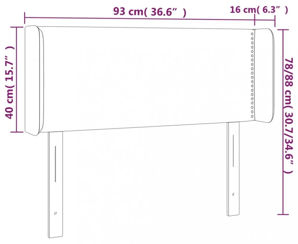 sötétbarna szövet LED-es fejtámla 93 x 16 x 78/88 cm