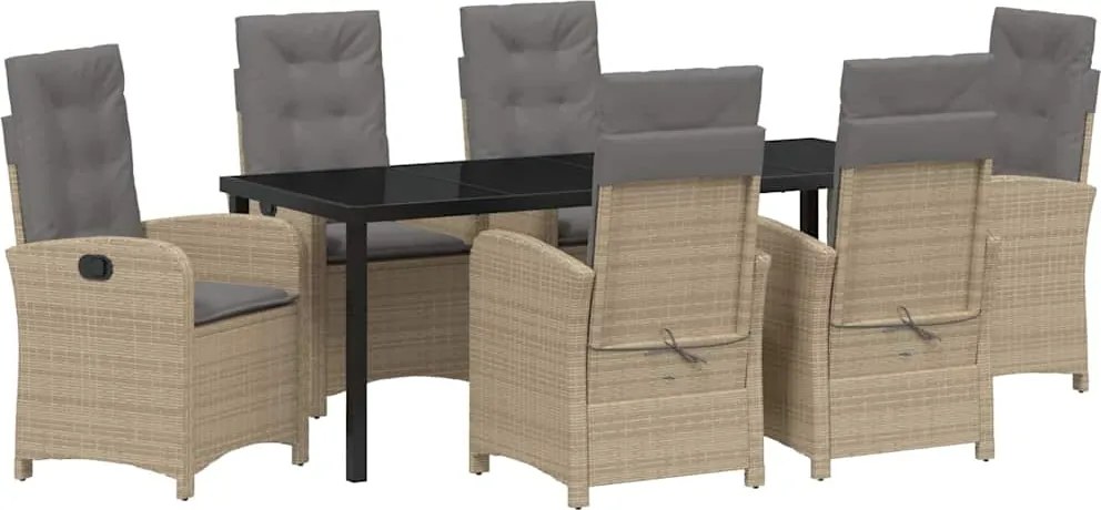 vidaXL Kert étkező szett párnával 7 pcs Bézs polirattan