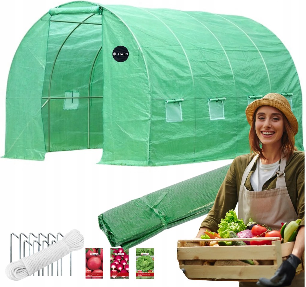 Kerti Alagút Fólia Üvegház 5x2,5 m Zöld 12,5 m2 Prémium Csövek 140g