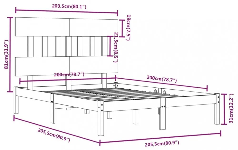 mézbarna tömör fa ágykeret 200 x 200 cm