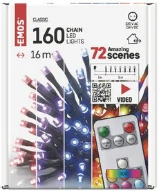 LED karácsonyi fényfüzér, 16 m, kültéri és beltéri, RGB, távirányító, programok, időzítő