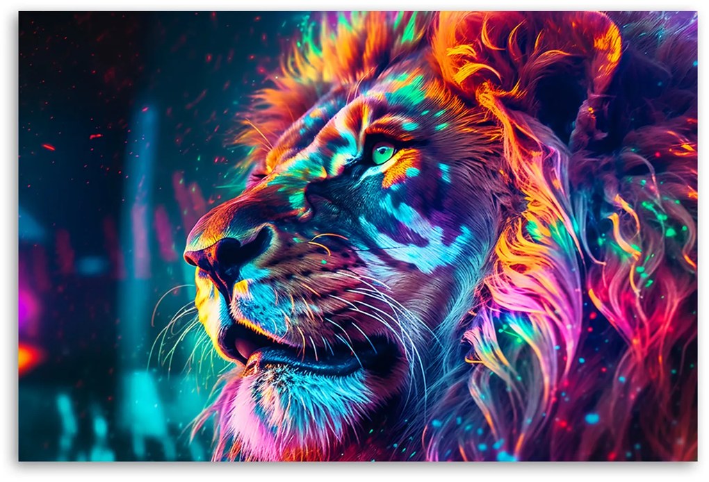 Gario Vászonkép Töprengő színes oroszlán Méret: 100 x 70 cm