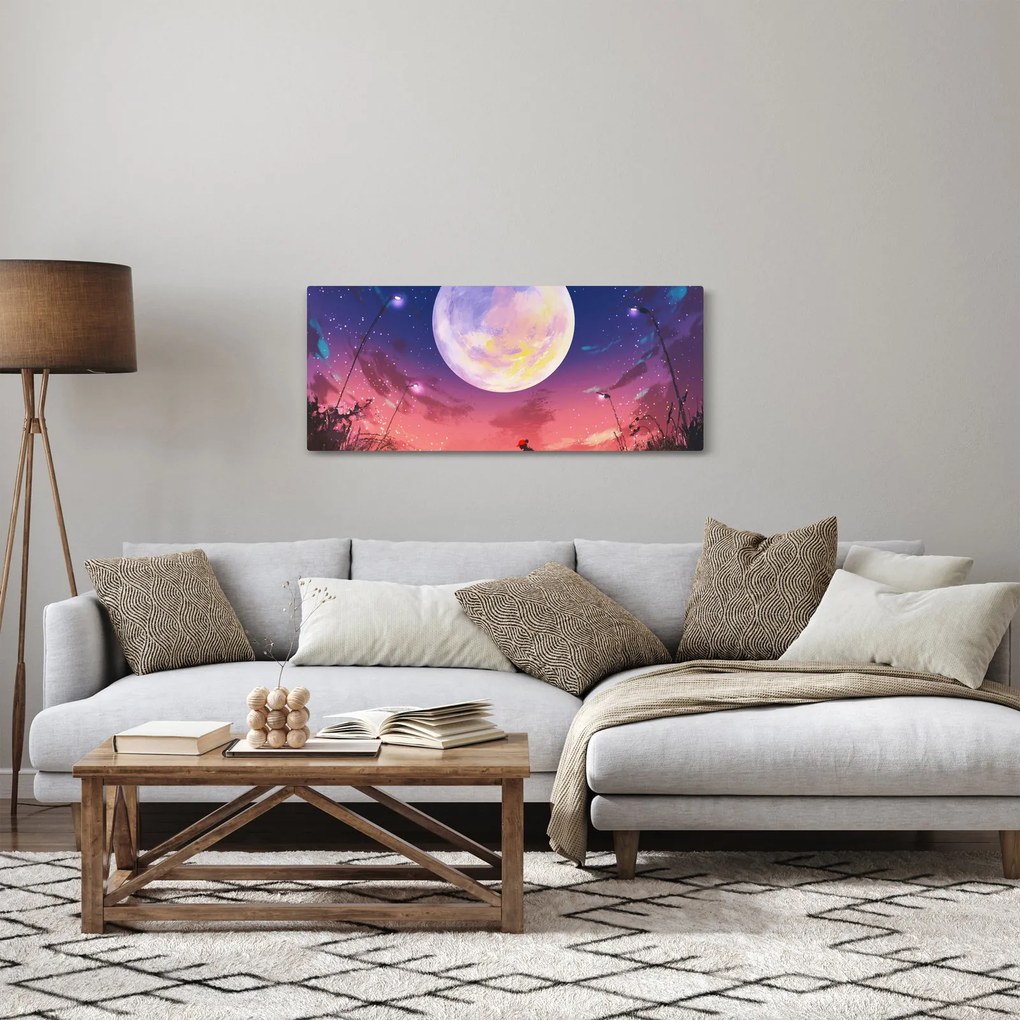 Kép - Nő és kutya teliholdkor (120x50 cm)