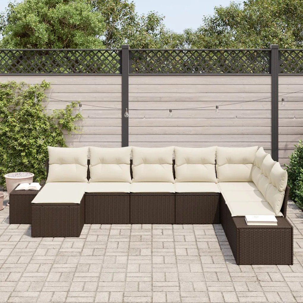 8 darabos kerti kanapészett párnákkal Barna poly rattan