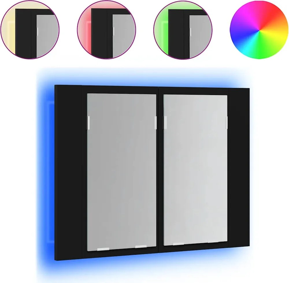 vidaXL fekete akril LED-es fürdőszobaszekrény tükörrel 60x12x45 cm