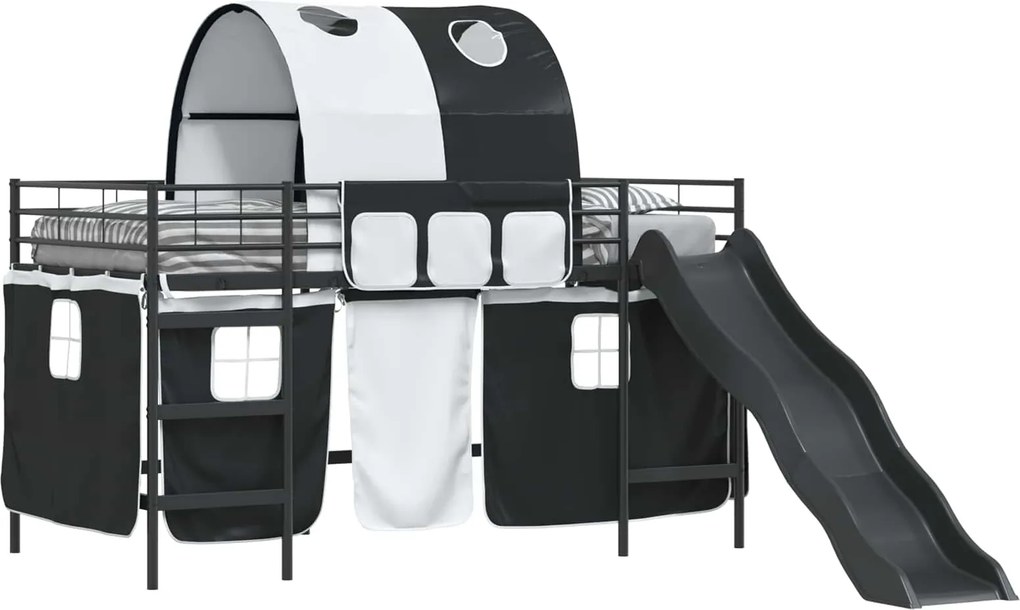 vidaXL Gyerekek Loft Ágykerete Fekete 90 x 200 cm Fém