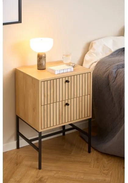 OLIVIA éjjeliszekrény fiókokkal, tölgy