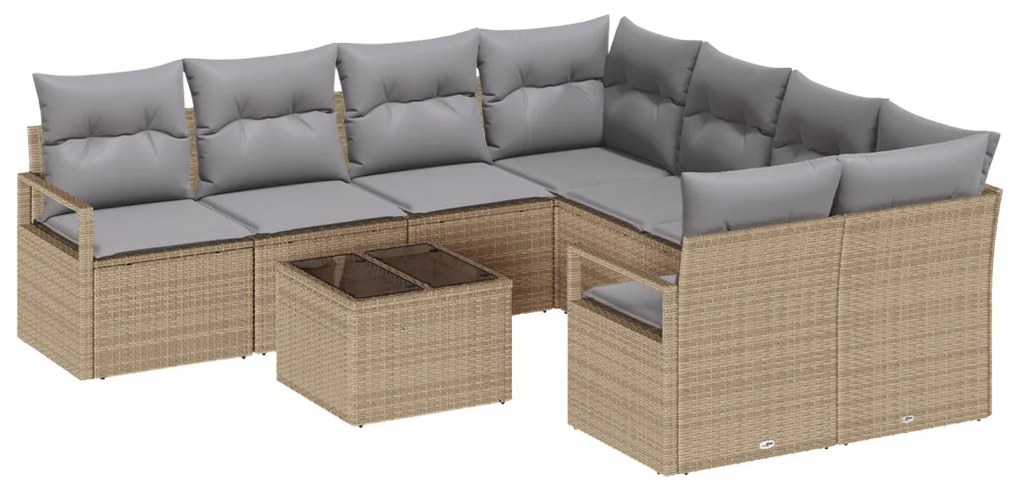 9 darabos Kerti Kanapészett Párnákkal Bézs Poly Rattan