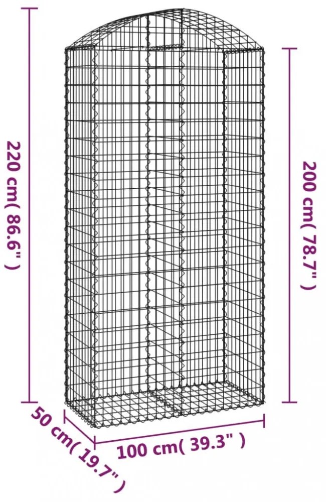íves horganyzott vas gabion kosár 100x50x200/220 cm