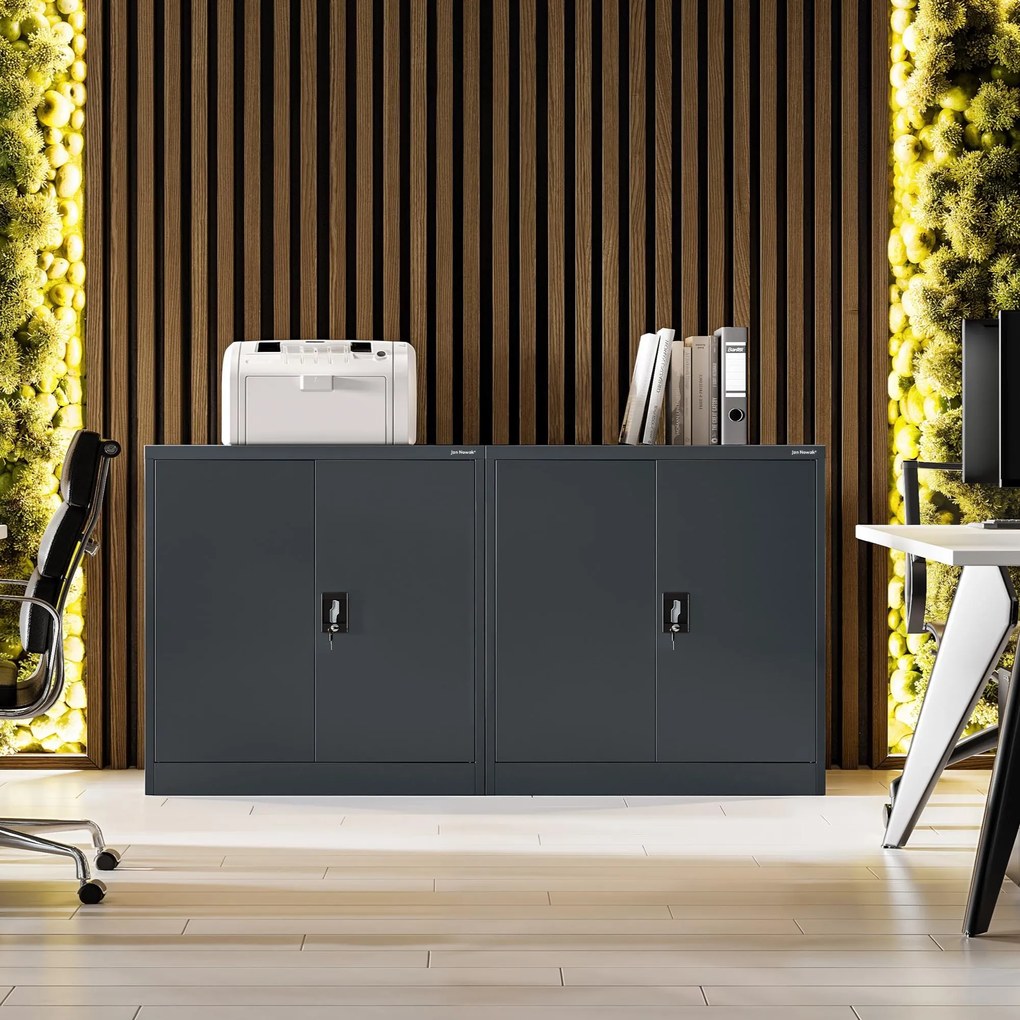 Alacsony fém irattartó szekrény BEATA, 900 x 930 x 400 mm, antracit