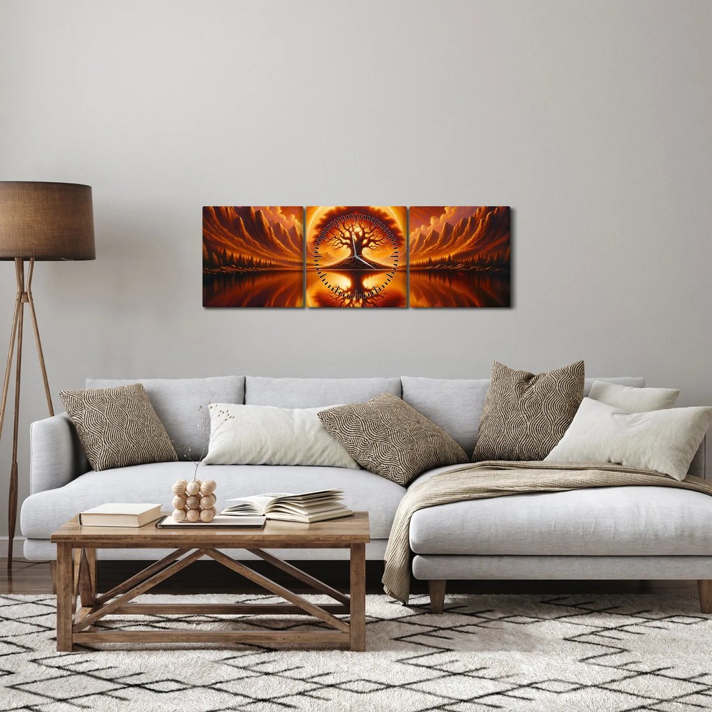 Kép – Fa a véres napban (órával) (90x30 cm)