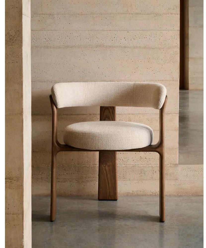 Barna-bézs kőrisfa karfás étkezőfotel Granite – Kave Home