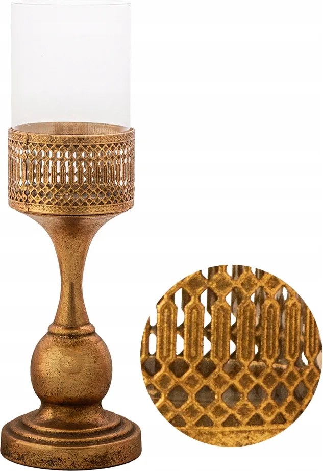 Arany Színű Fém Gyertyatartó üveg teamécsestartóval