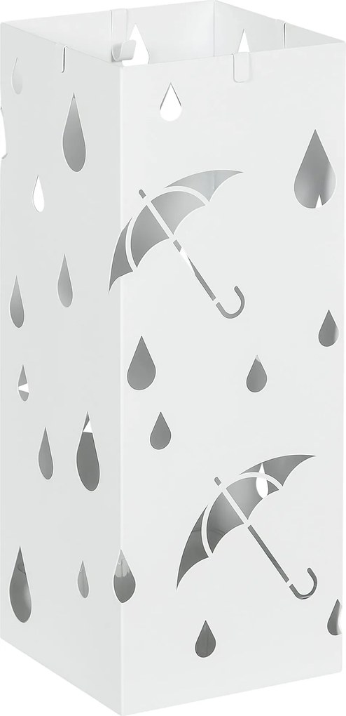 HOMCOM Esernyőtartó 4 Akasszal, Vízgyűjtő Tálca Esernyőhöz Előszobába, Esőernyők és Bartartók Acél 15.5 x 15.5 x 40 cm Fehér | Aosom