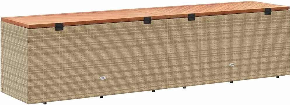 vidaXL bézs polyrattan és akácfa kerti tárolóláda 220 x 50 x 54 cm