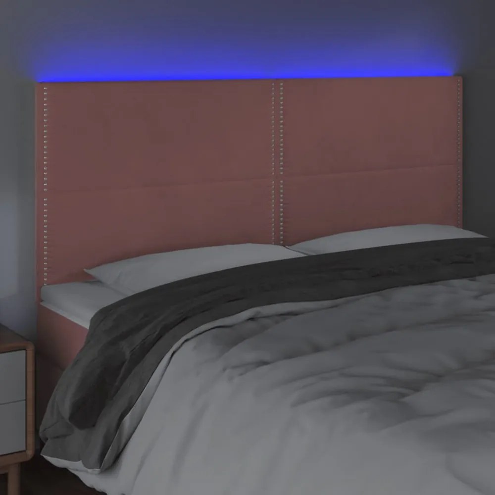 rózsaszín bársony LED-es fejtámla 200x5x118/128 cm