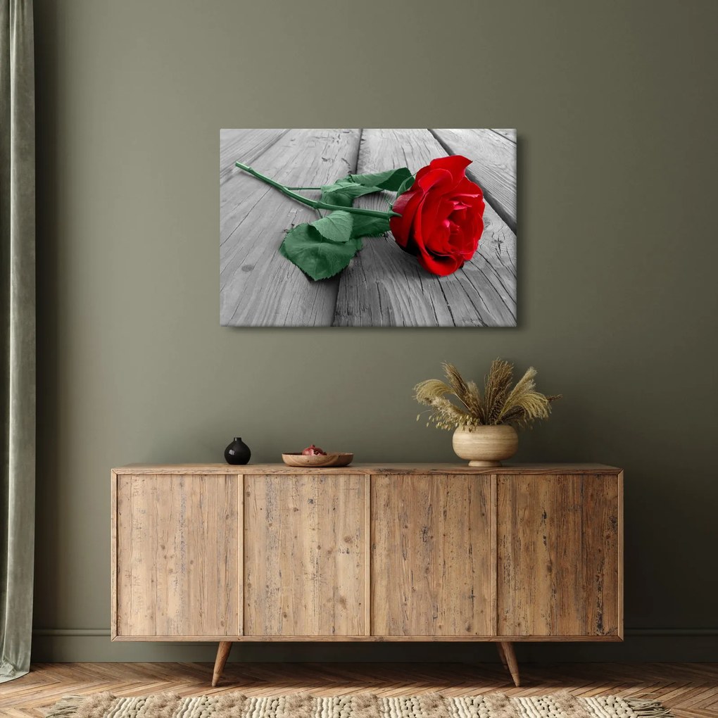 Kép - Piros rózsa zöld szárral (90x60 cm)