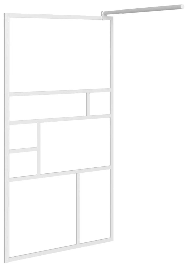 Fehér ESG üveg és alumínium zuhanyfal polccal 115 x 195 cm
