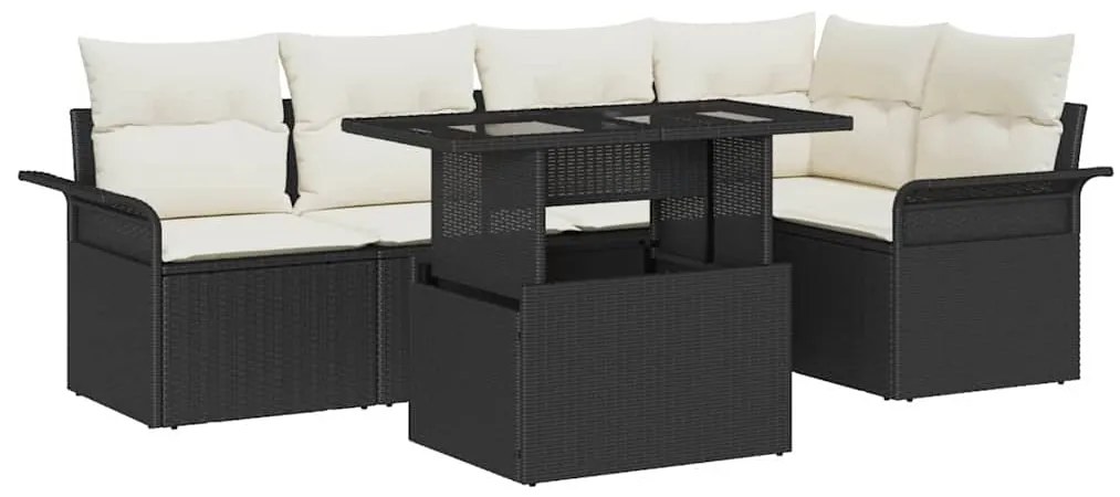 vidaXL Kerti Kanapé Szett párnával tárolóval 6 pcs Fekete Poli rattan