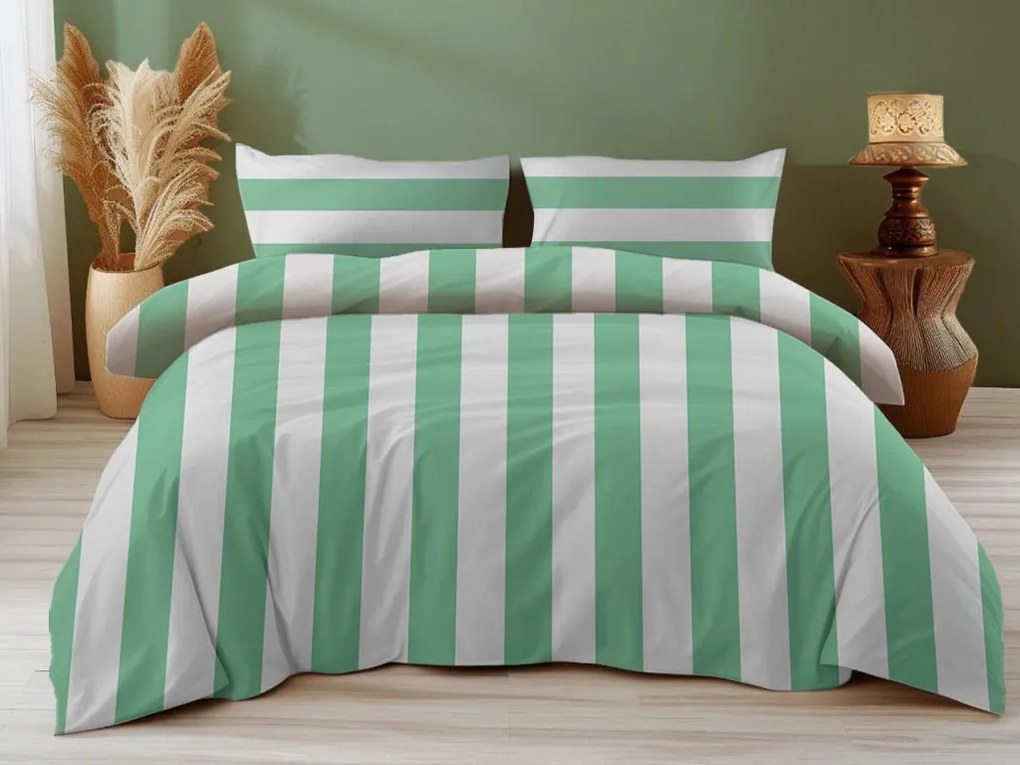 Pamut ágynemű STRIPES fehér-zöld Ágyneműhuzat mérete: 70 x 90 cm | 140 x 200 cm