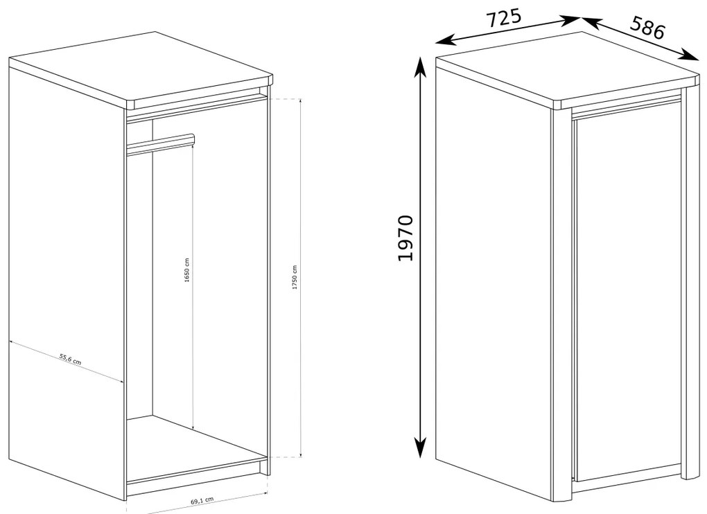 Ruhásszekrény Livia 02 (ribbeck tölgy + fényes fehér). 1057858