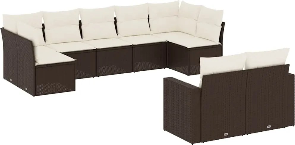 vidaXL 9 részes barna polyrattan kerti ülőgarnitúra párnákkal