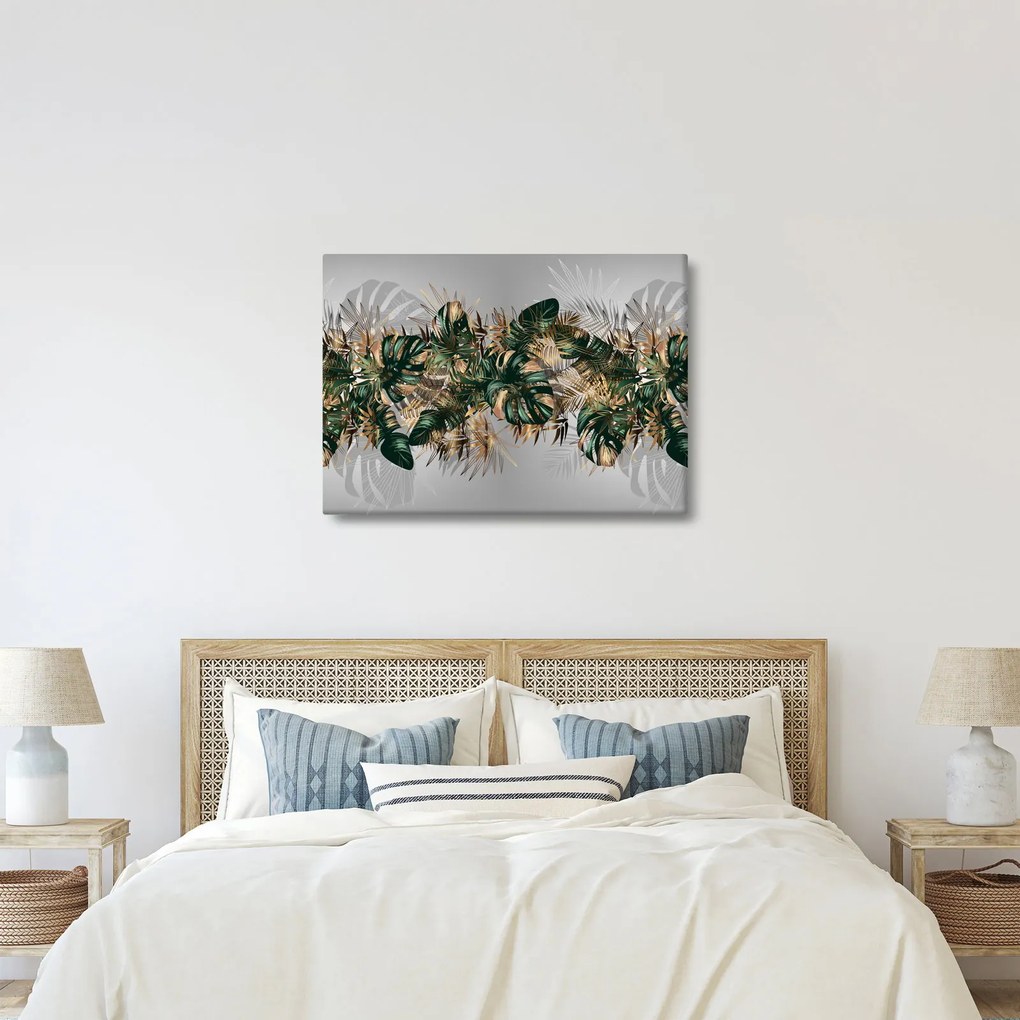 Kép - Gold-green, trópusi levelek (70x50 cm)