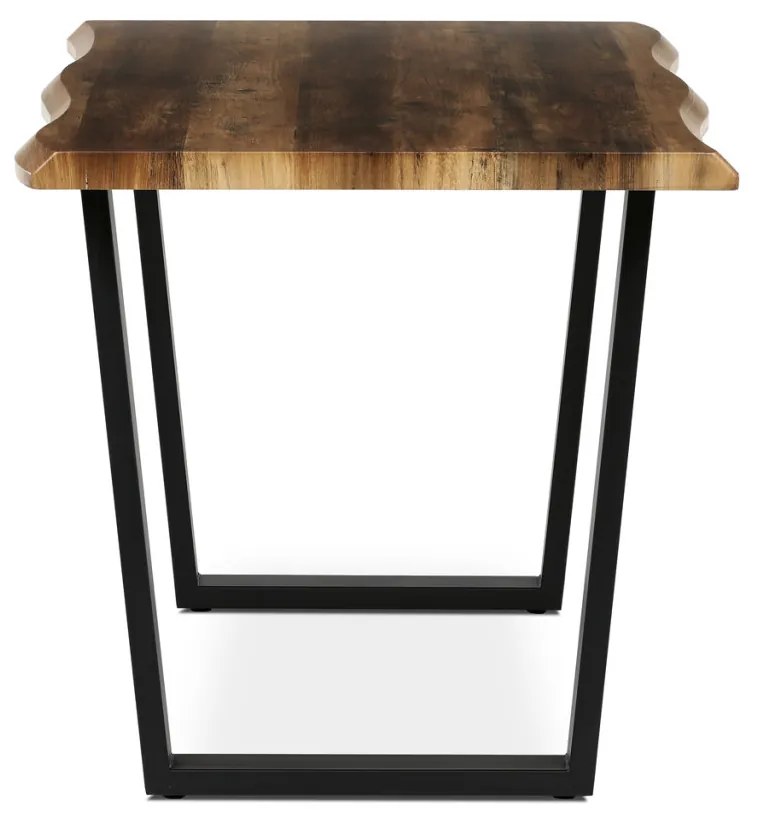Masă de sufragerie, 140x80x75 cm, blat MDF, decor lemn vechi, picioare metalice in forma de U