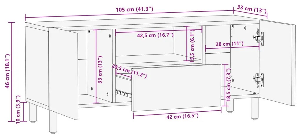 TV Szekrény 105x33,5x46 cm Tömör Akác