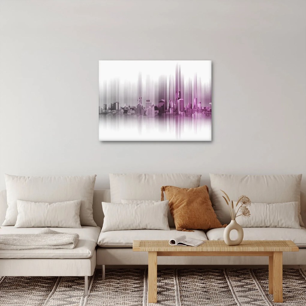 Kép - Panoráma a városra, rózsaszín-szürke (70x50 cm)