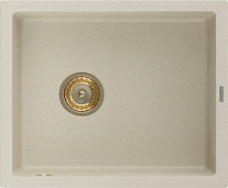 Mexen Pedro egymedencés gránit mosogatótálca 560 x 460 mm, bézs, arany szifon - 6508561000-69-G