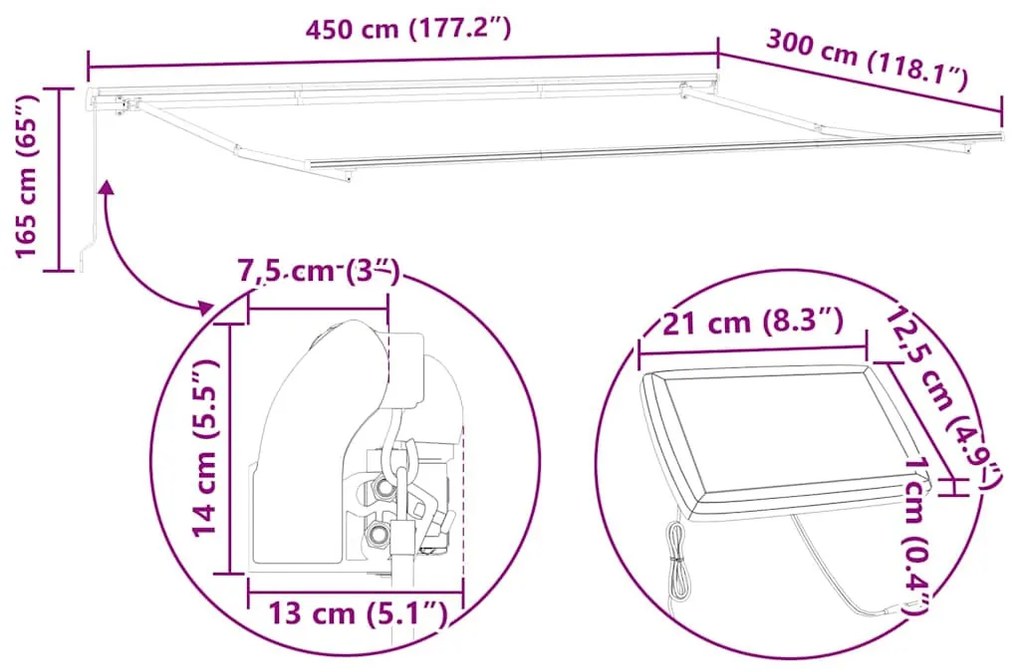 Napernyő tartalmaz Antracit 4.5 x 2.5 m Fém