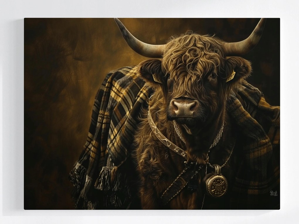 Poszter Skót Tehén Highland Skócia Takaró Kockás 80x60
