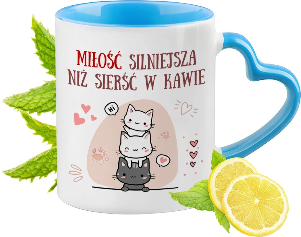 Cicák Cica Bögre Kék Szív Alakú Füllel Ajándék