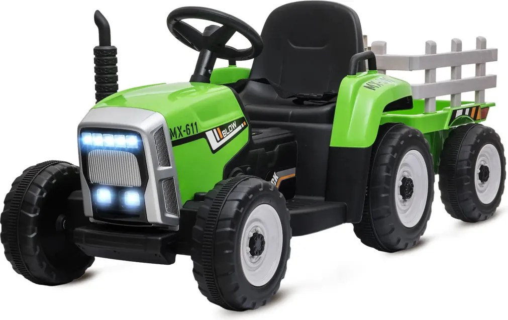 HOMCOM Elektromos gyerekautó, gyerek traktor, szülői távirányítóval, max. 6 km/h sebesség; zöld-fekete