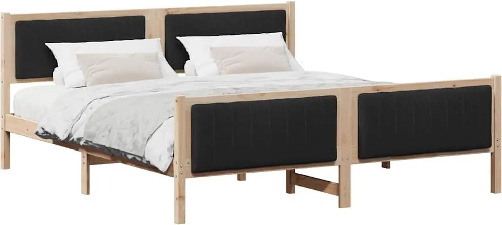 vidaXL Ágykeret fejtámlával Barna és fekete 180 x 200 cm Tömör fenyőfa