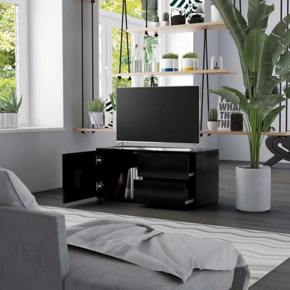 fekete szerelt fa TV-szekrény 80 x 34 x 36 cm