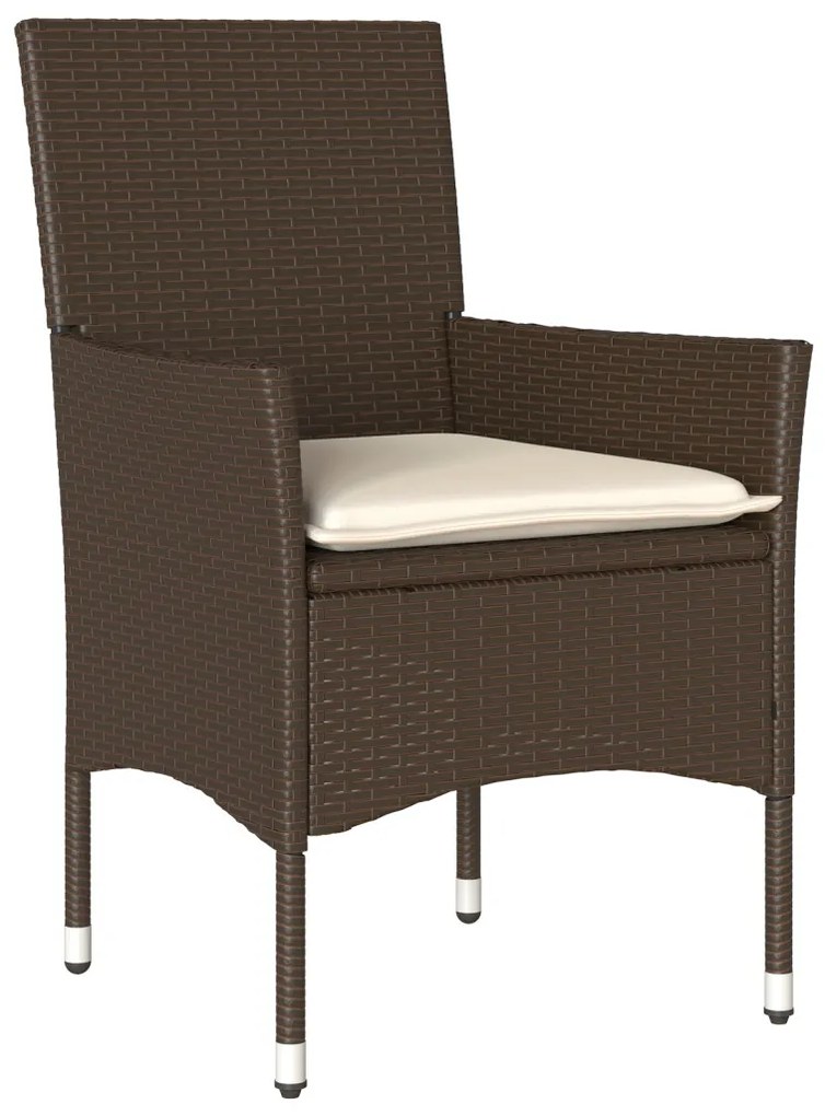 7 Darabos Kerti Étkezőkészlet Párnákkal Barna Poli Rattan, Kerti Asztal Fekete 200x80x73 cm Edzett Üveg
