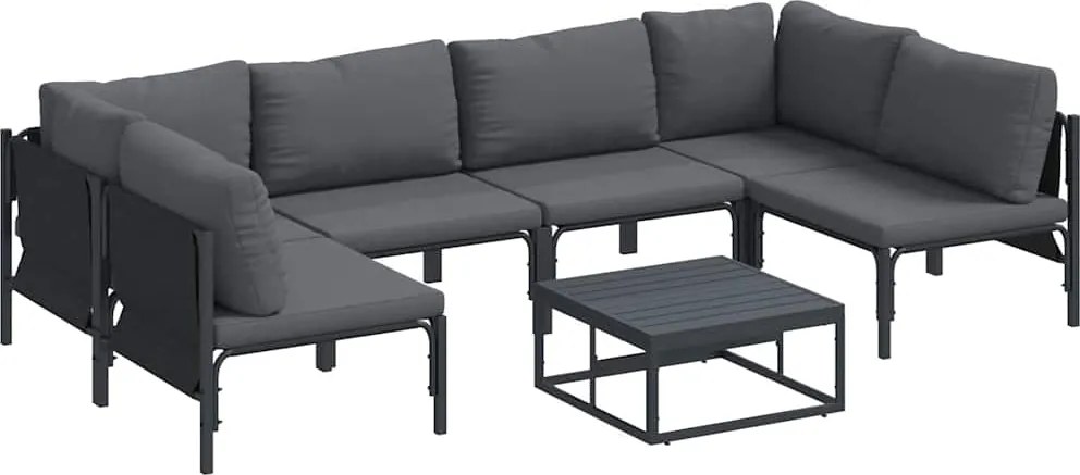vidaXL Kerti Kanapé Szett párnával 7 pcs Fekete Acél