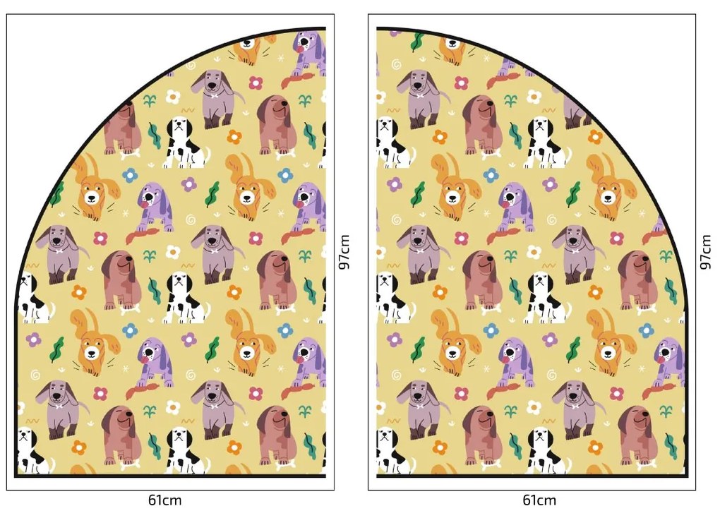 PIPPER. Védő textil falmatrica – Ív – Színes kutyák Méret: 120x96cm, Indíték: név nélkül