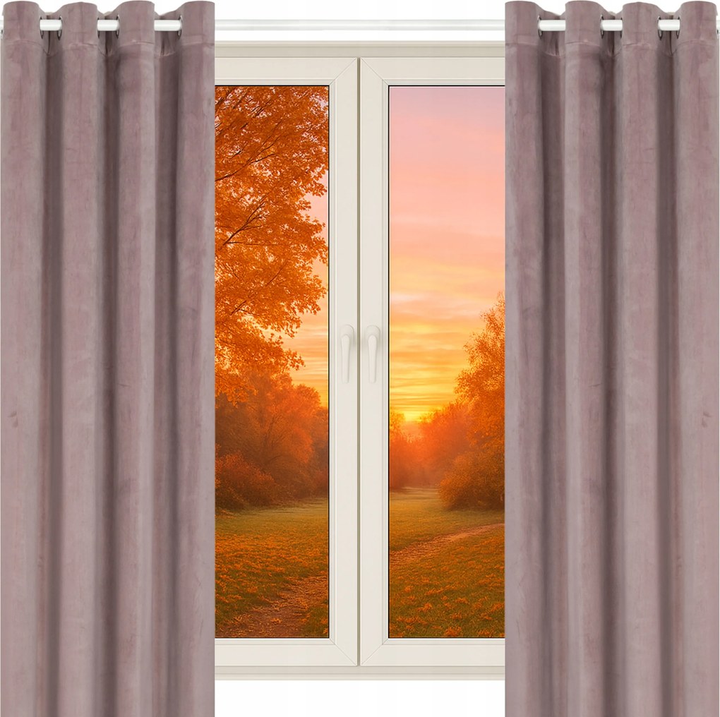 Velúr Függöny Átvezetőkkel 140x230 Púderrózsaszín 2 Db Vastag Velúr