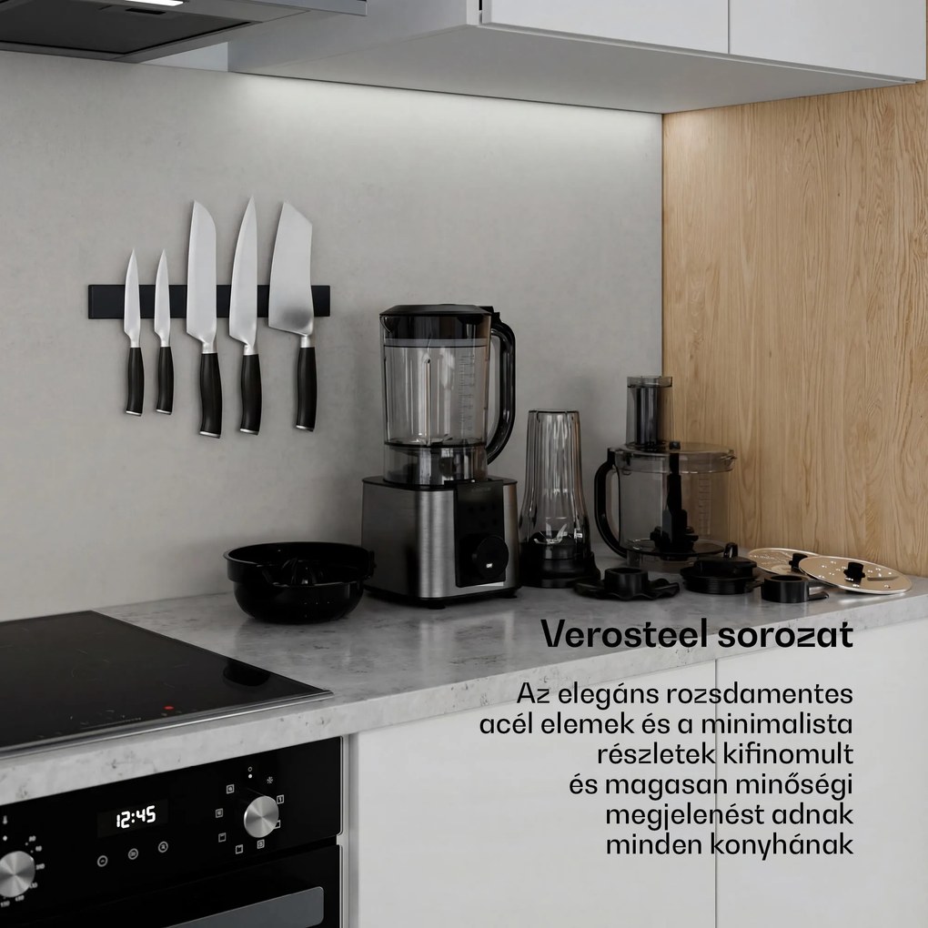 Klarstein Verosteel konyhai robotgép mixerrel | Dagasztás, habverés, préselés | 1200 W | 2 L/1,75 L