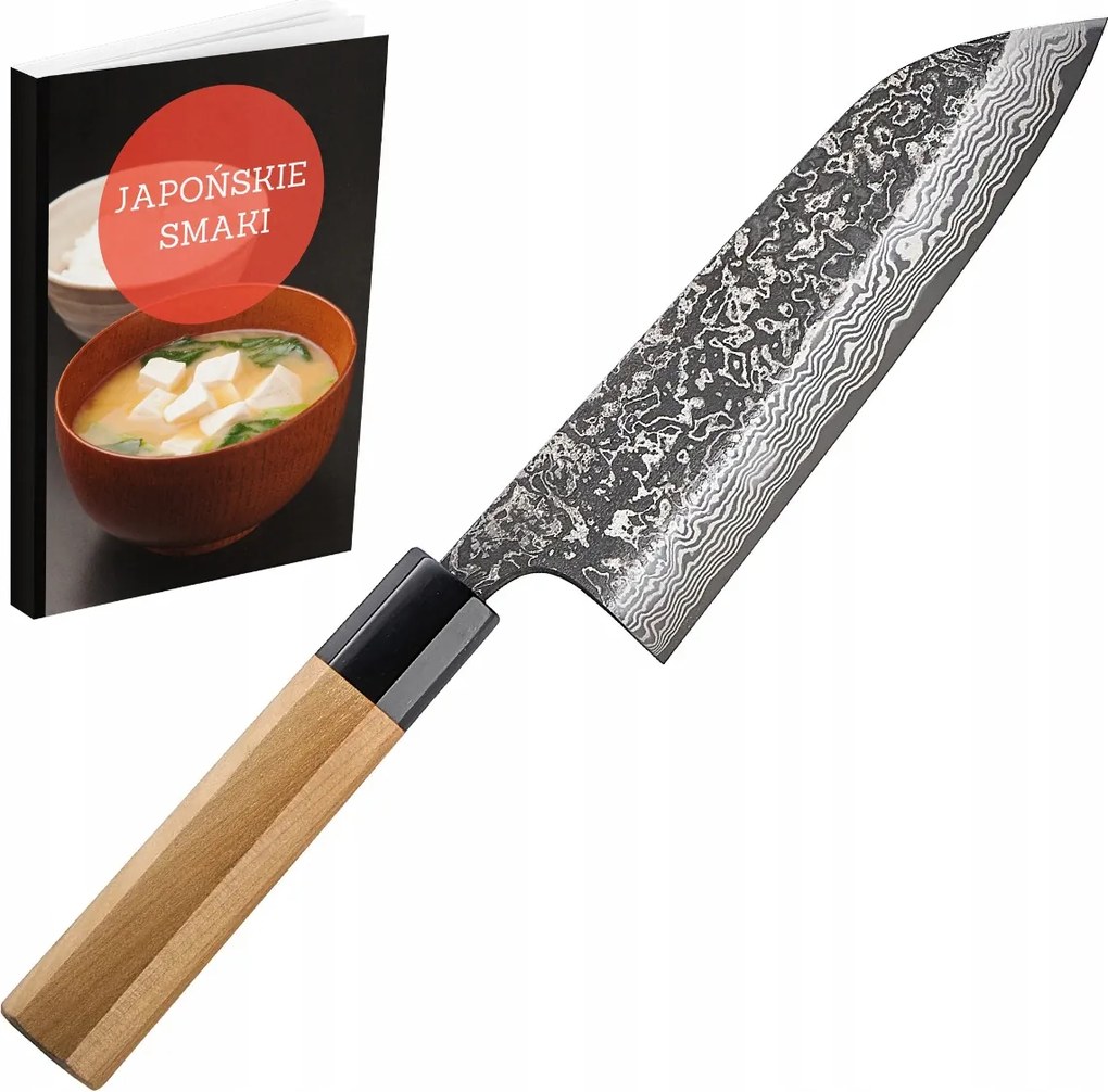 Masashi Damascus Kuro Santoku 17 cm Sld kézzel kovácsolt japán kés